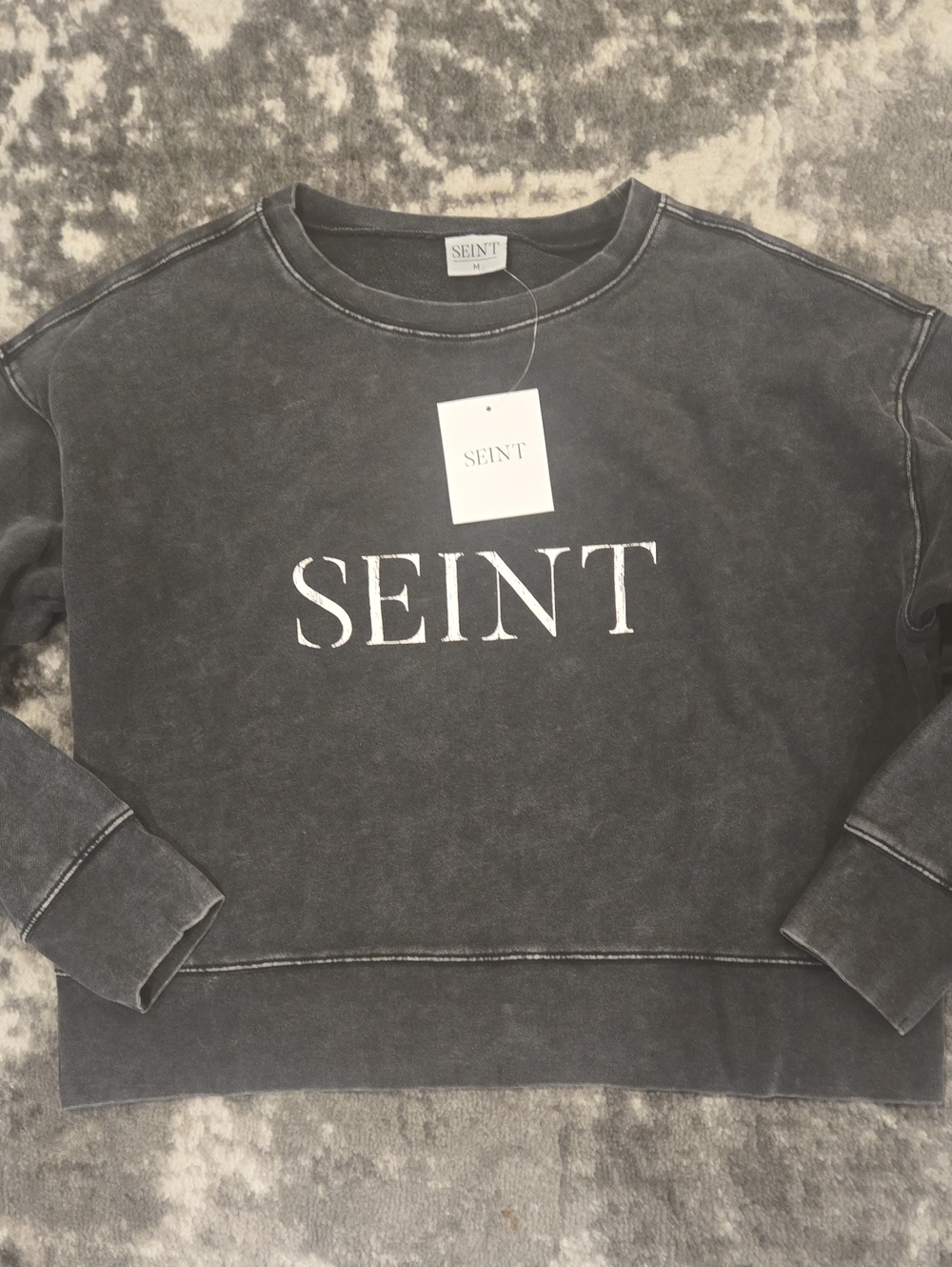 Seint Washed Black Logo Crewneck Sweatshiry